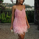 Tassel Sequins Feather Mini Dress Elegant Clubwear Outfit