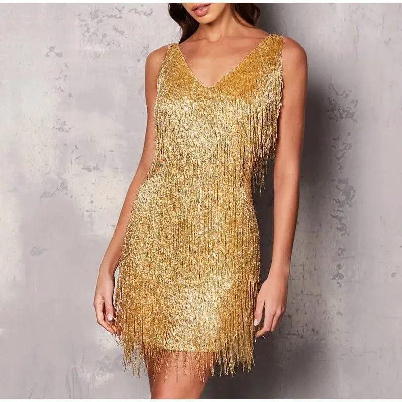 Tassel Sequins Feather Mini Dress Elegant Clubwear Outfit