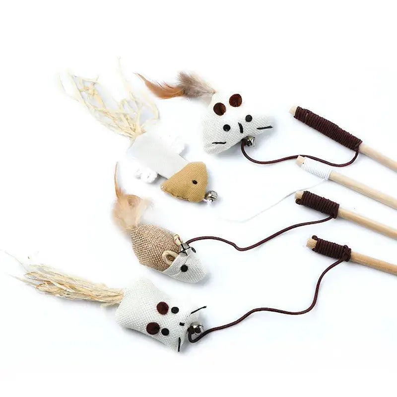 Teaser Feather Cat Wand Interactive Pet Toy Stick Deluxe