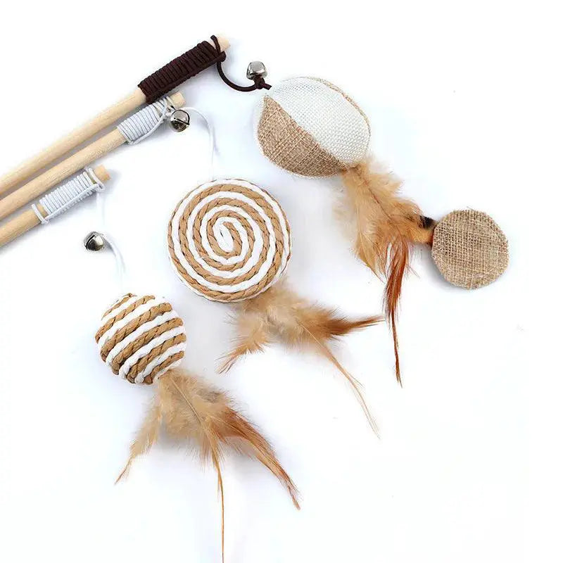 Teaser Feather Cat Wand Interactive Pet Toy Stick Deluxe