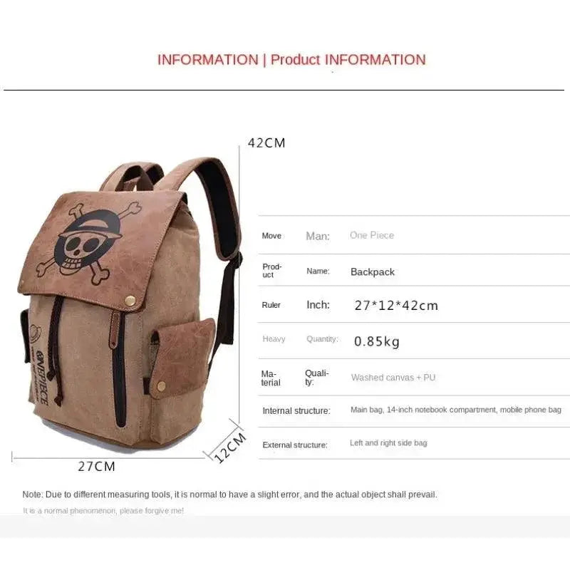 New One Piece Naruto Anime Backpack Canvas School Bag