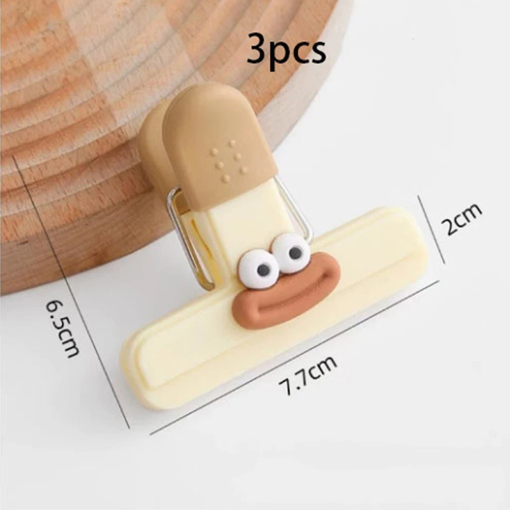 Three Piece Creative Face Bag Sealing Clips For Plastic Snack Storage In Kitchen