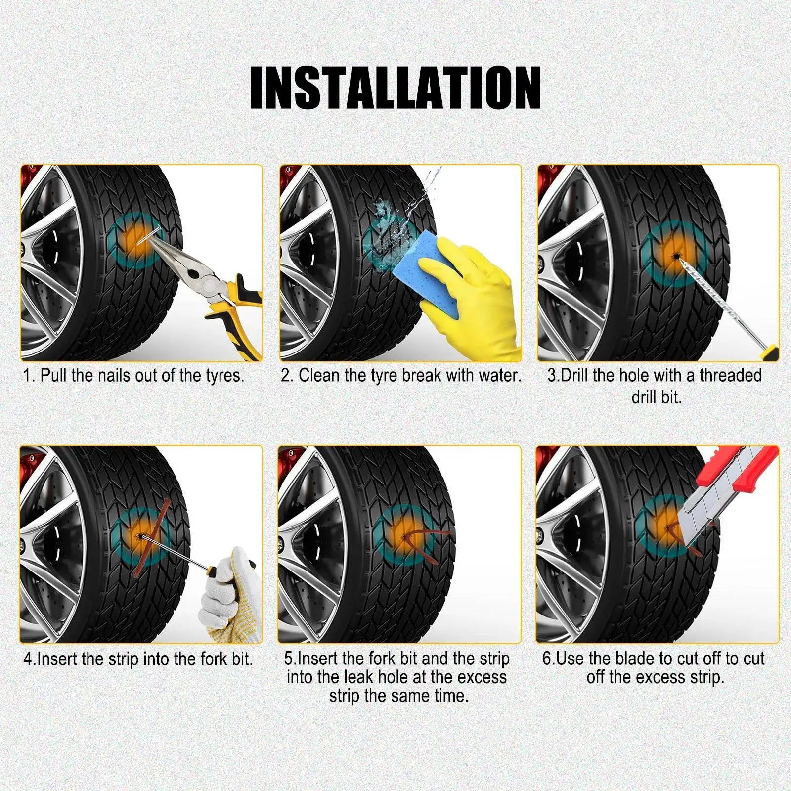 Tire Repair Kit Quick Fix For Punctures Tool Set Emergency