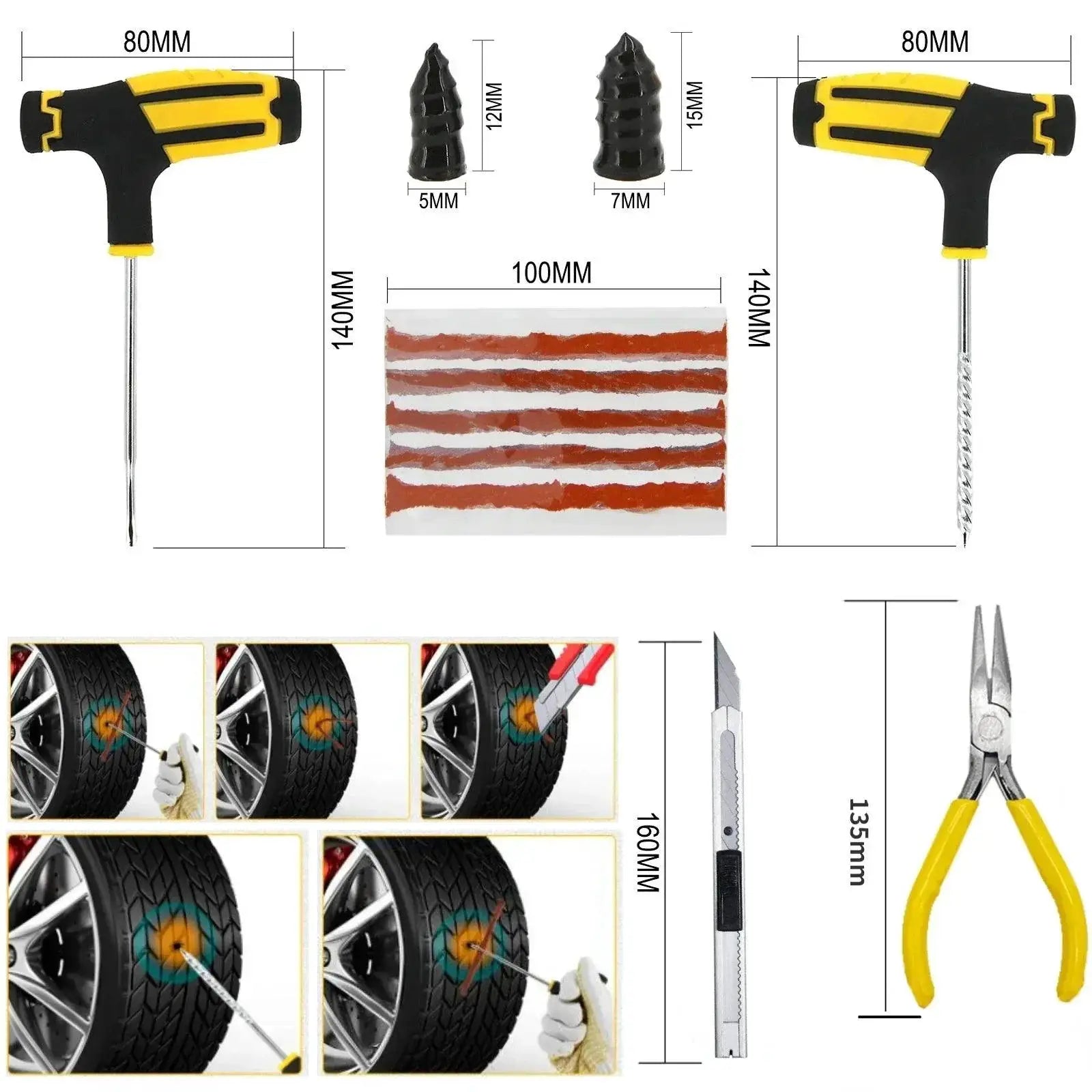 Tire Repair Kit Quick Fix For Punctures Tool Set Emergency