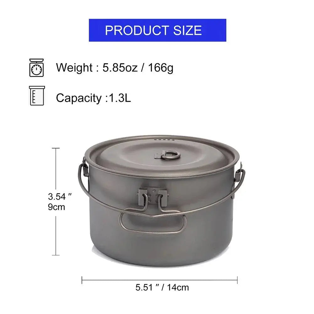 Titanium Camping Cookware Set 1.3L for Outdoor Cooking