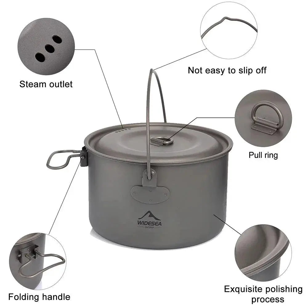 Titanium Camping Cookware Set 1.3L for Outdoor Cooking