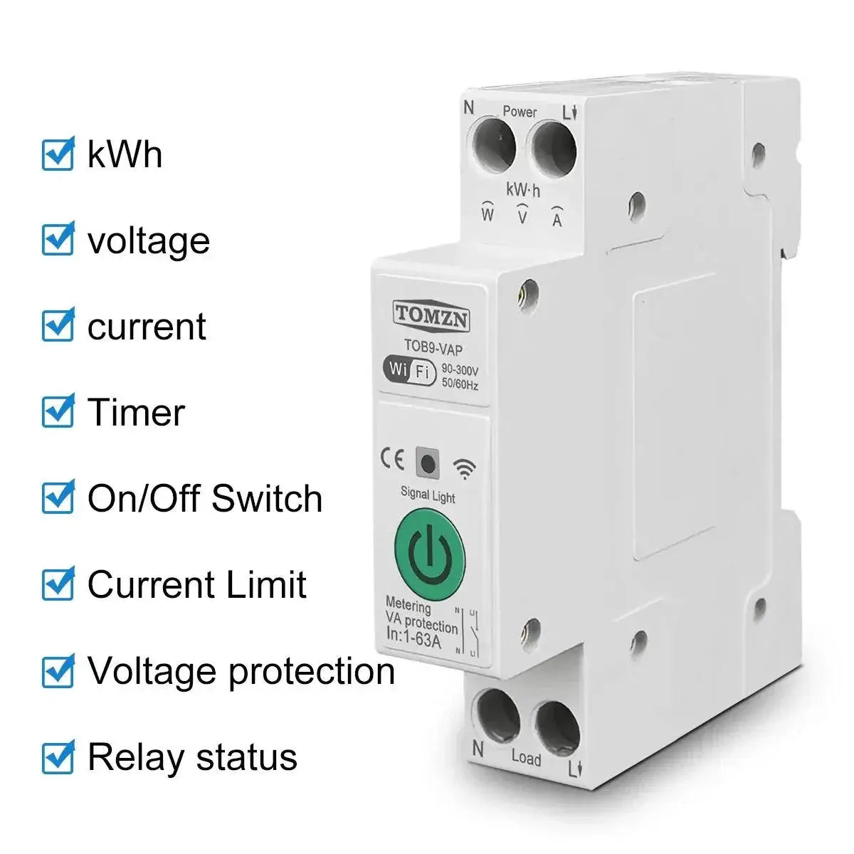 TOMZN WiFi Smart Switch With Energy Meter Remote Monitoring