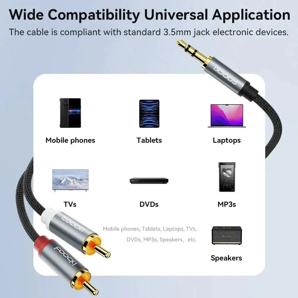 Toocki Jack Audio Splitter Cable 3.5mm To 2 RCA Home Theater