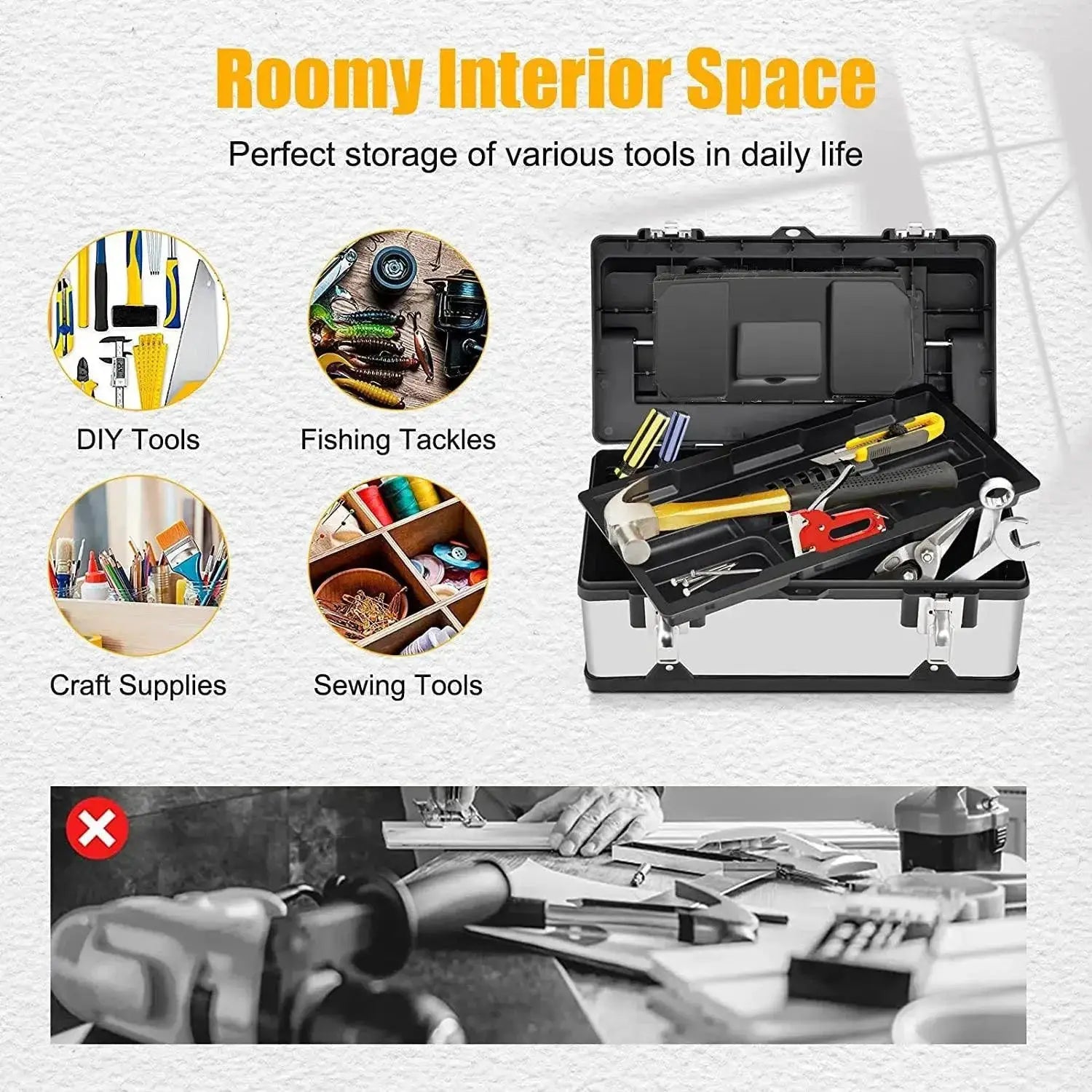 Toolbox Double Layer Storage Box With Handle Organizer