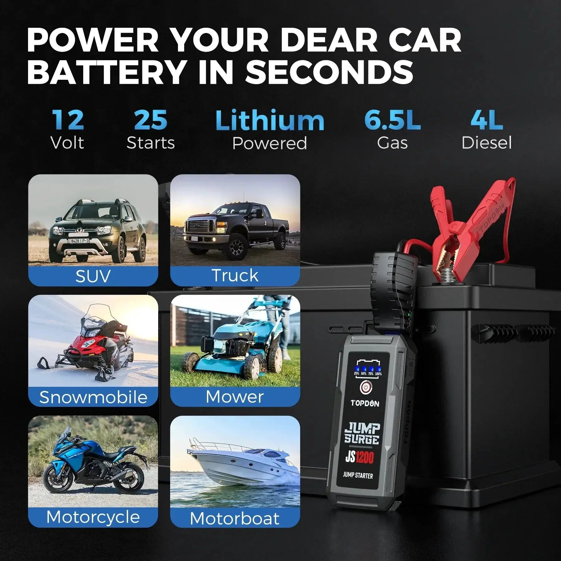 Topdon 2000A Jump Starter Car Power Bank For Vehicles