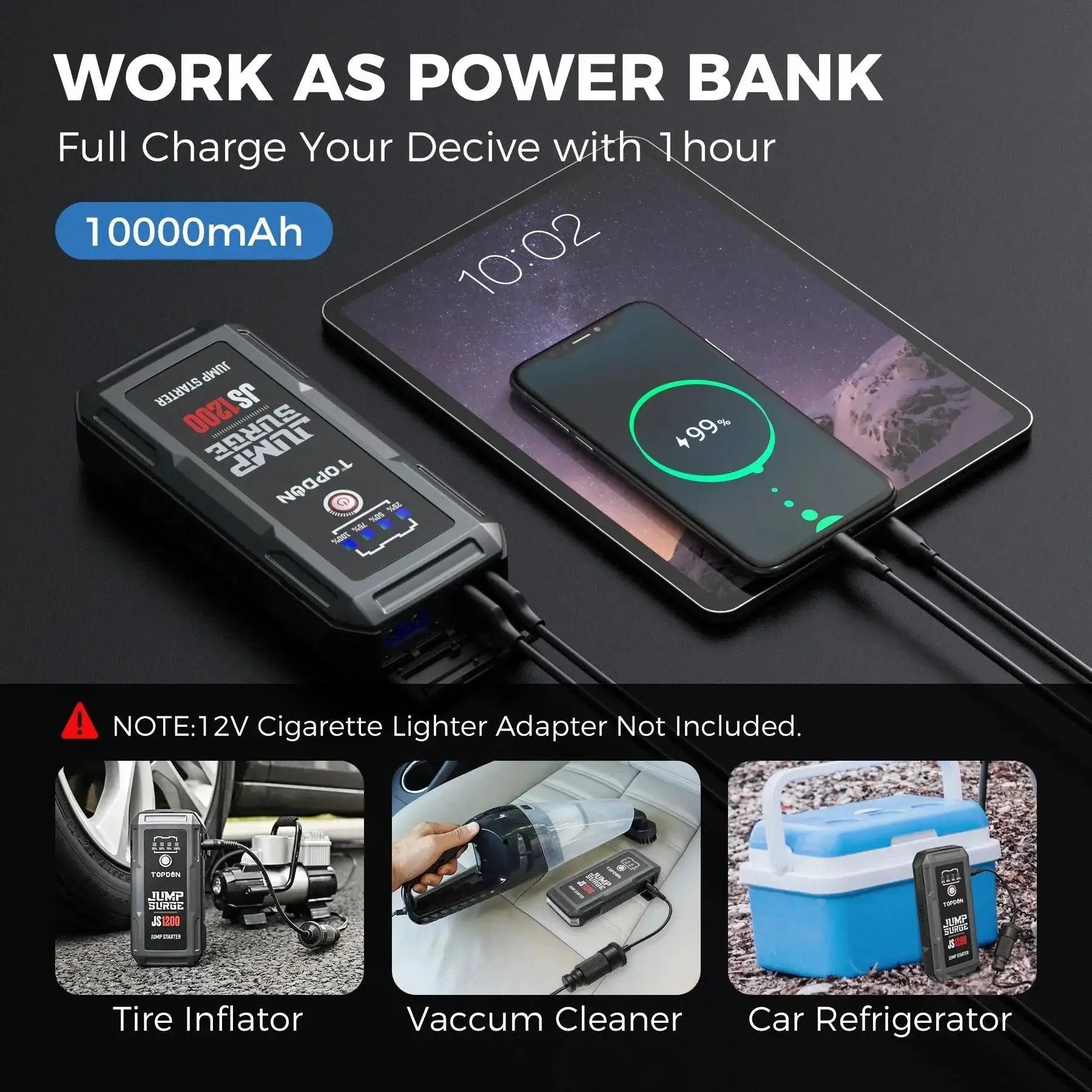Topdon 2000A Jump Starter Car Power Bank For Vehicles