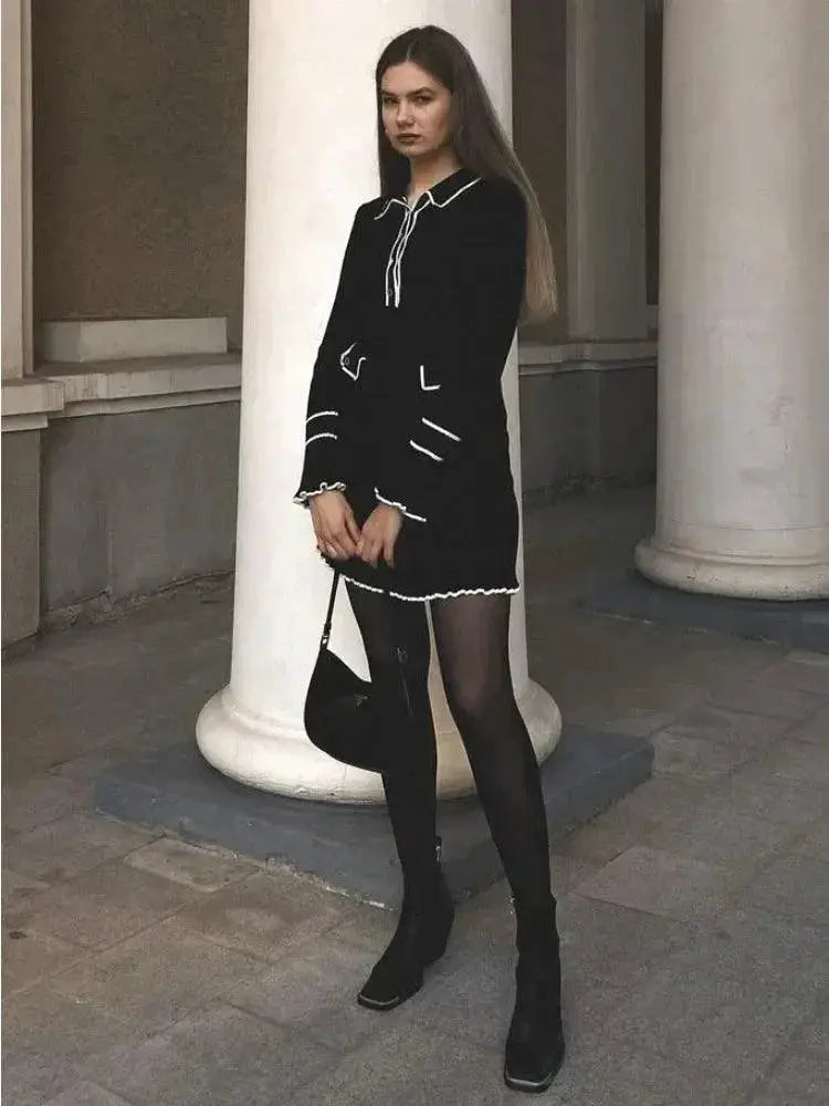 Tossy Autumn Maxi Dress Ruffled Knit Ribbed Detail - OurLum.com