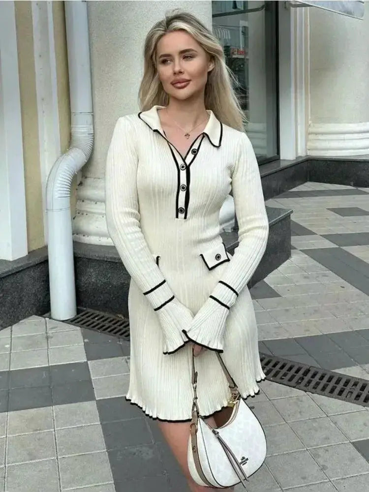 Tossy Autumn Maxi Dress Ruffled Knit Ribbed Detail - OurLum.com