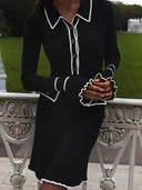 Tossy Autumn Maxi Dress Ruffled Knit with Ribbed Detail