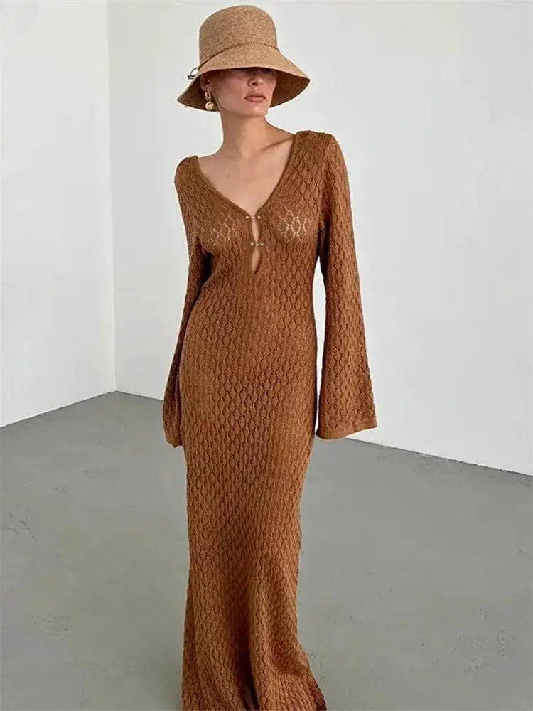 Tossy White Knit Maxi Dress Beachwear for Women Elegant
