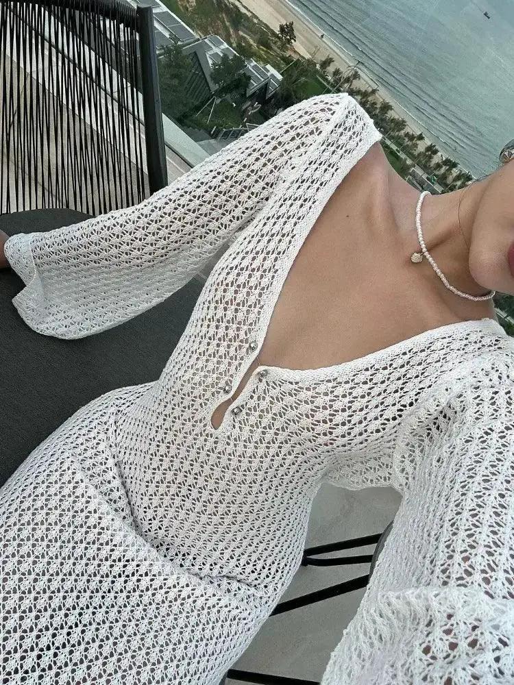 Tossy White Knit Maxi Dress Beachwear for Women Elegant
