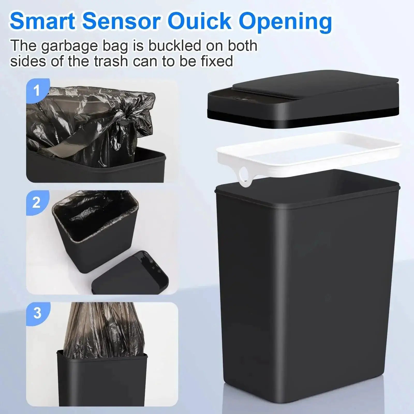 Touchless Motion Sensor Trash Can With Odor Control Lid
