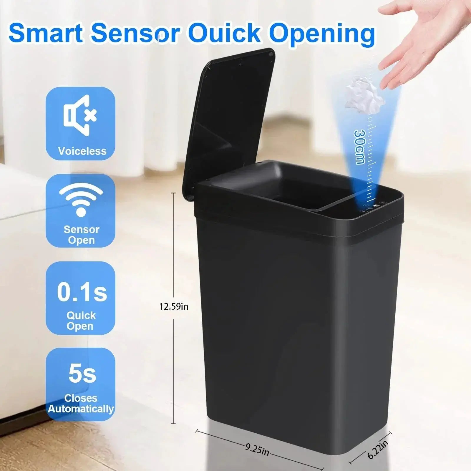 Touchless Motion Sensor Trash Can With Odor Control Lid