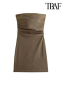 TRAF-Strapless Draped Mini Dress Sophisticated Elegance
