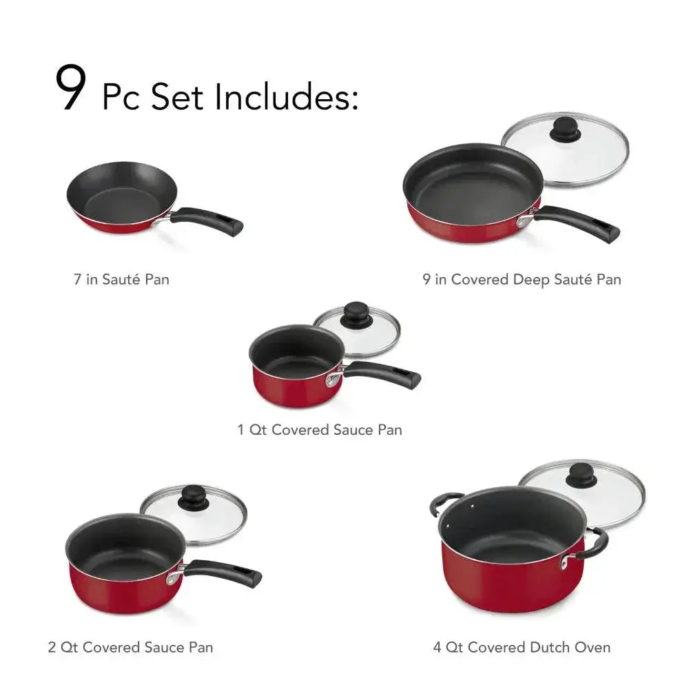 Tramontina 9 Piece Red Nonstick Cookware Set for Cooking