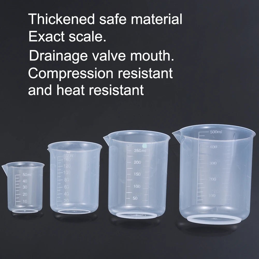 Transparent Plastic Measuring Cup Beaker Set Four Piece For Kitchen And Lab Kits