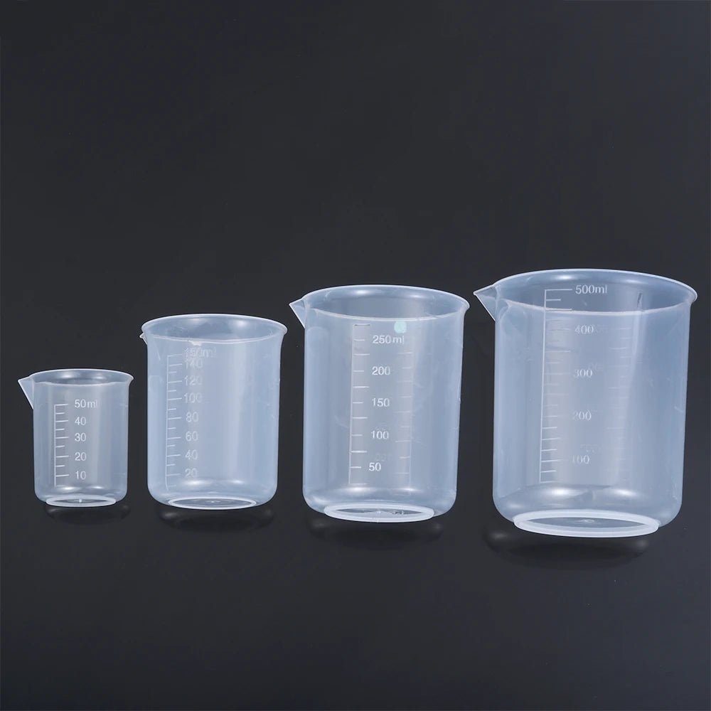 Transparent Plastic Measuring Cup Beaker Set Four Piece For Kitchen And Lab Kits