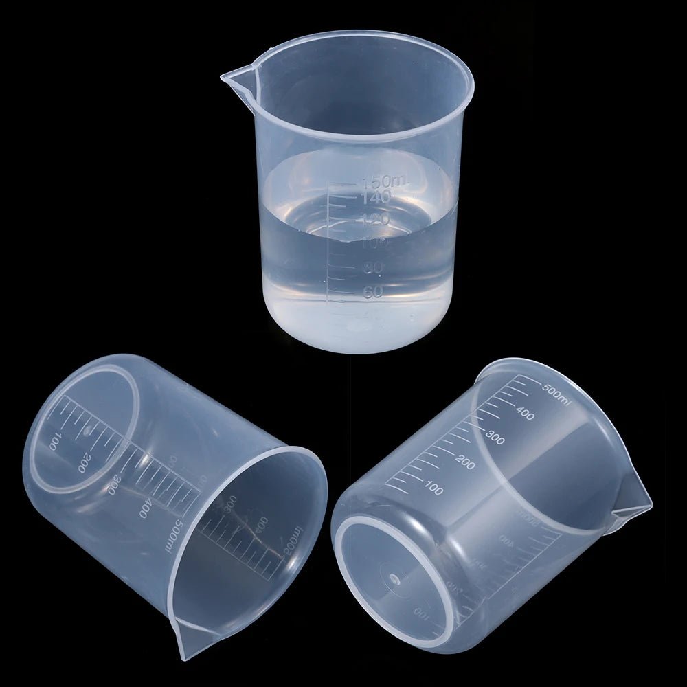 Transparent Plastic Measuring Cup Beaker Set Four Piece For Kitchen And Lab Kits