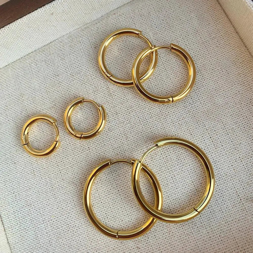 Trendy Small Hoop Clip On Earrings Gold Stainless Steel