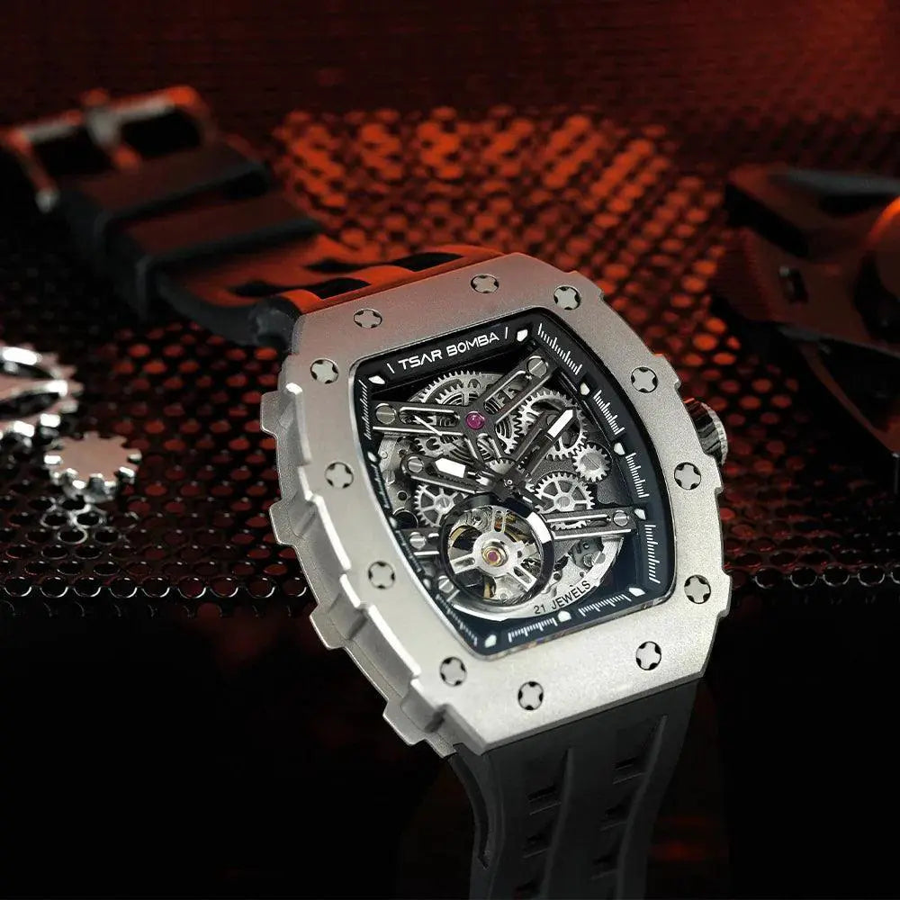 Tsar Bomba Titanium Mens Automatic Mechanical Watch Tonneau