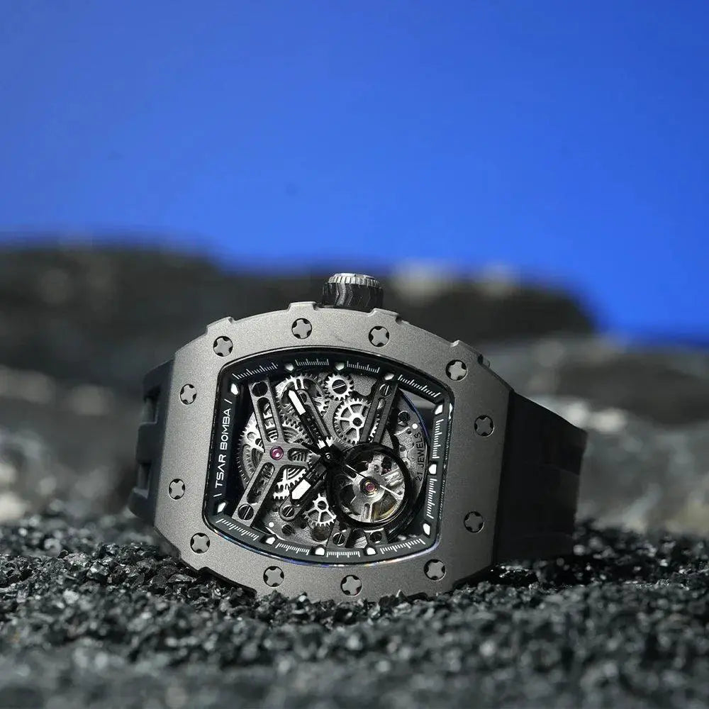 Tsar Bomba Titanium Mens Automatic Mechanical Watch Tonneau