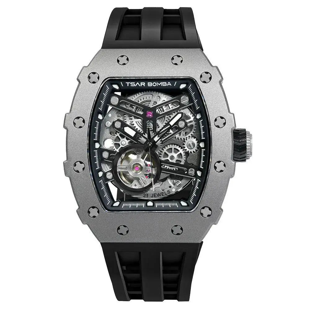 Tsar Bomba Titanium Mens Automatic Mechanical Watch Tonneau