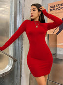 Turtleneck Bodycon Dress Elegant Clubwear in Solid Colors