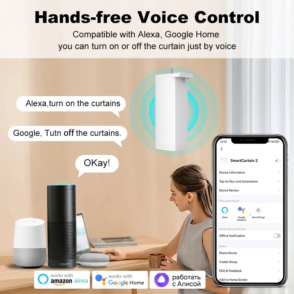 Tuya 155mm Smart Curtain Motor - Zigbee WiFi Silent 1.2Nm With Alexa Remote Apps