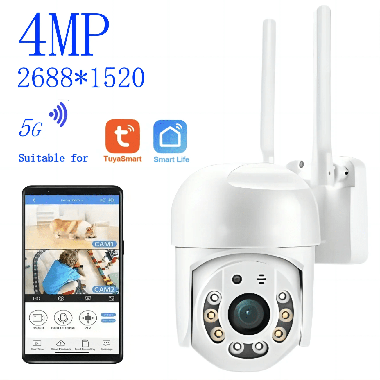 Tuya 4MP PTZ WIFI Outdoor Security Cameras - IP66 Weatherproof With AI Tracking