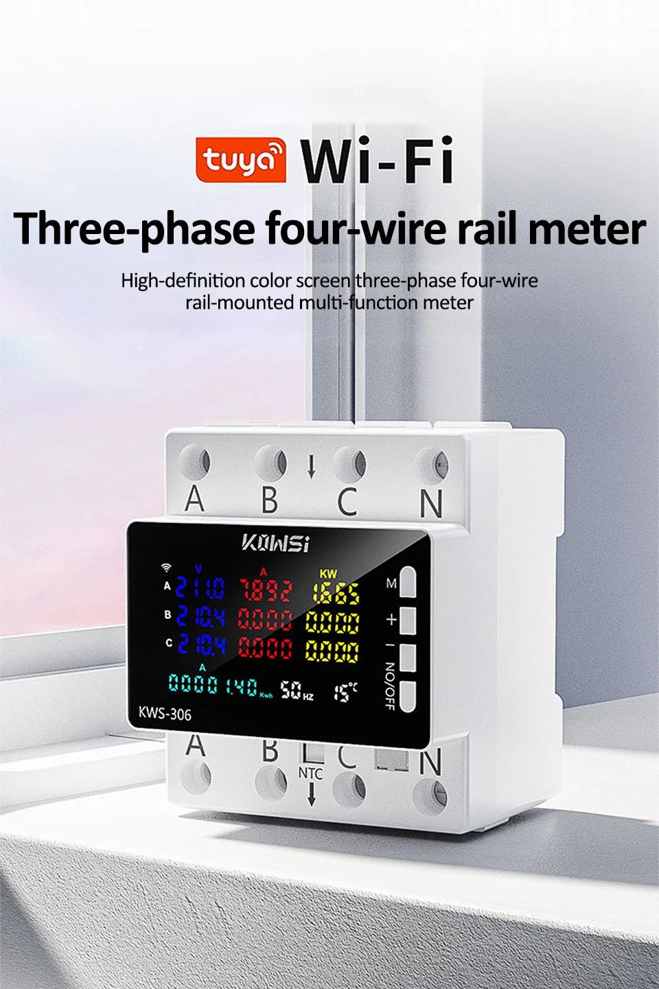 TUYA WiFi Power Energy Meter - 3 - Phase 4 - Wire DIN Rail AC Monitor 85 - 290V Global