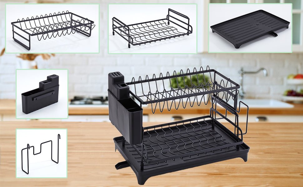 Two Tier Larger Dish Drying Rack With Drainboard Rustproof For Kitchen Countertop