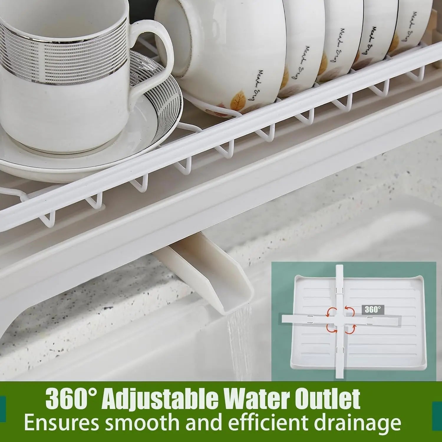 Two Tier Larger Dish Drying Rack With Drainboard Rustproof For Kitchen Countertop