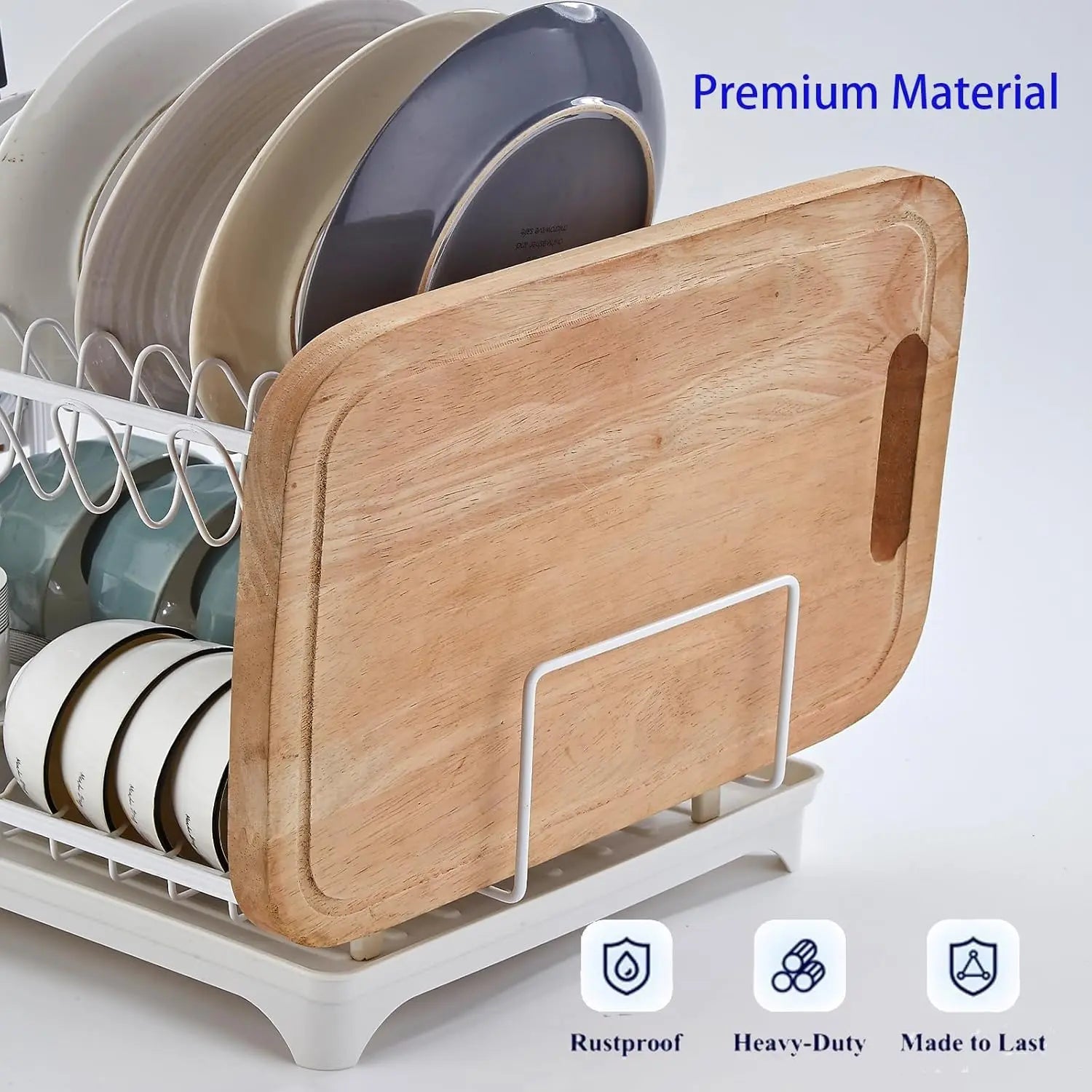Two Tier Larger Dish Drying Rack With Drainboard Rustproof For Kitchen Countertop
