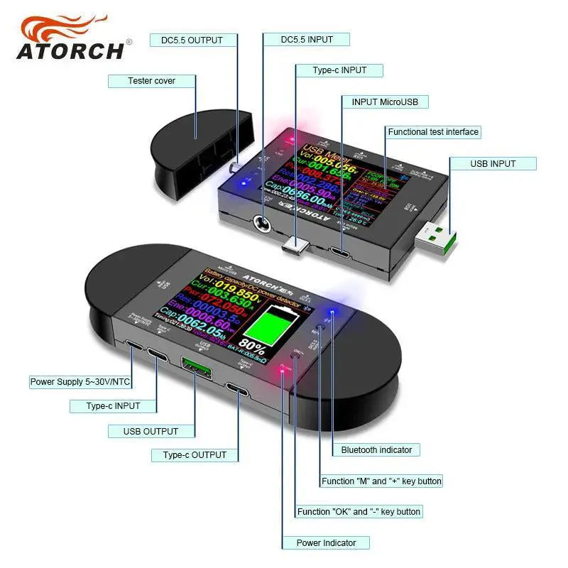 UD24 2.4 Inch USB Tester DC5.5 Type C Digital Voltmeter