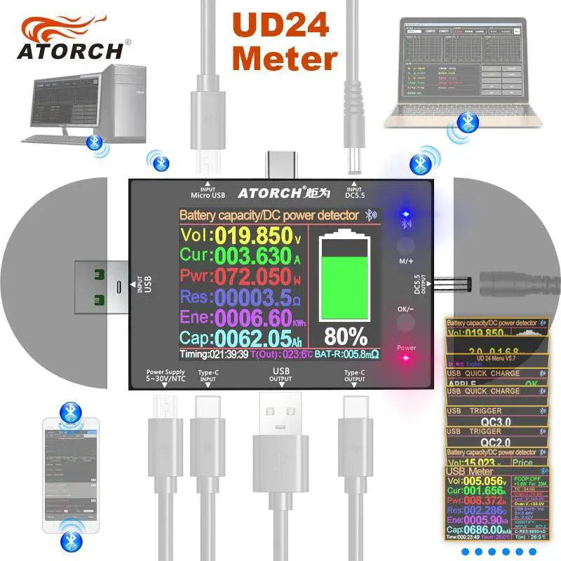 UD24 2.4 Inch USB Tester DC5.5 Type C Digital Voltmeter