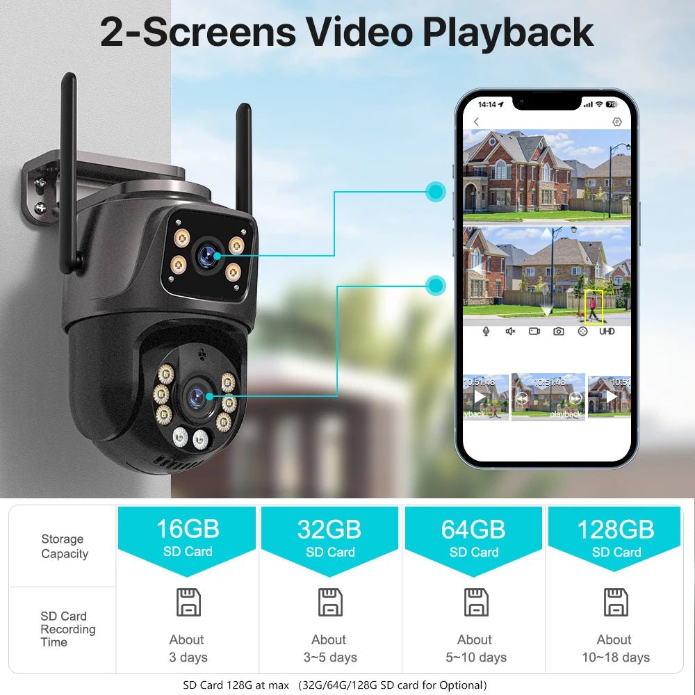 UDECER 4K 8MP Outdoor WiFi PTZ Camera With Dual Lens AI Auto Tracking - ProViewX
