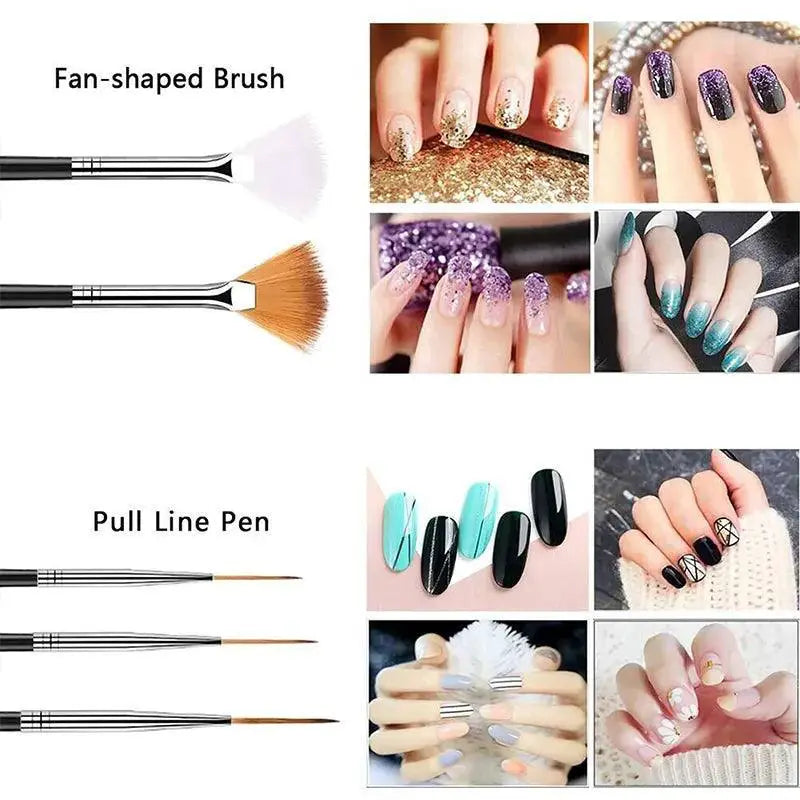 Nail Art Brush Set For Creative Designs Kit Pro Edition