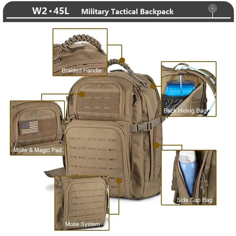 Ultimate Tactical Molle Backpack 45L for Hiking and Camping
