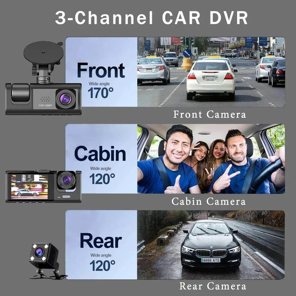 Three Way Vehicle Dash Cam HD Inside Kit Front Rear