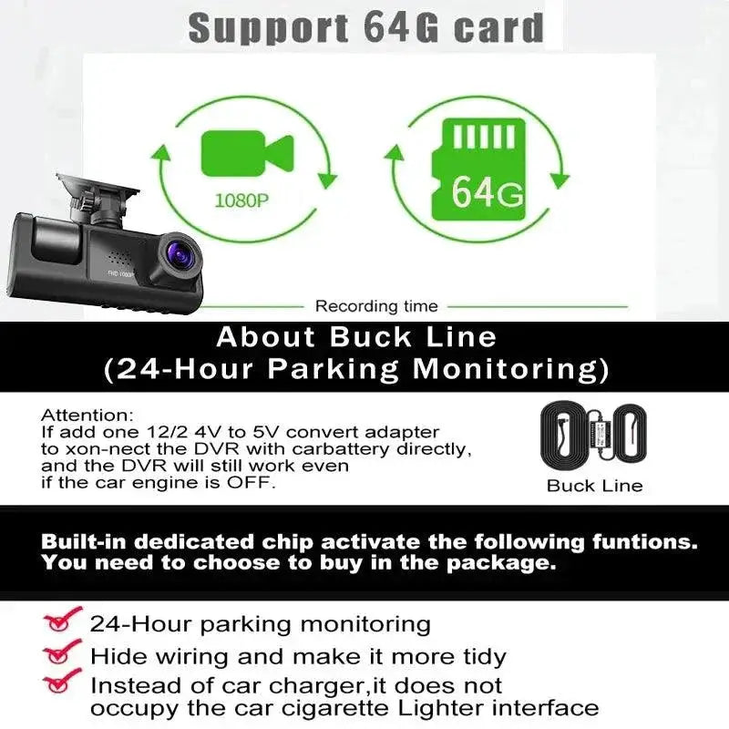 Three Way Vehicle Dash Cam HD Inside Kit Front Rear