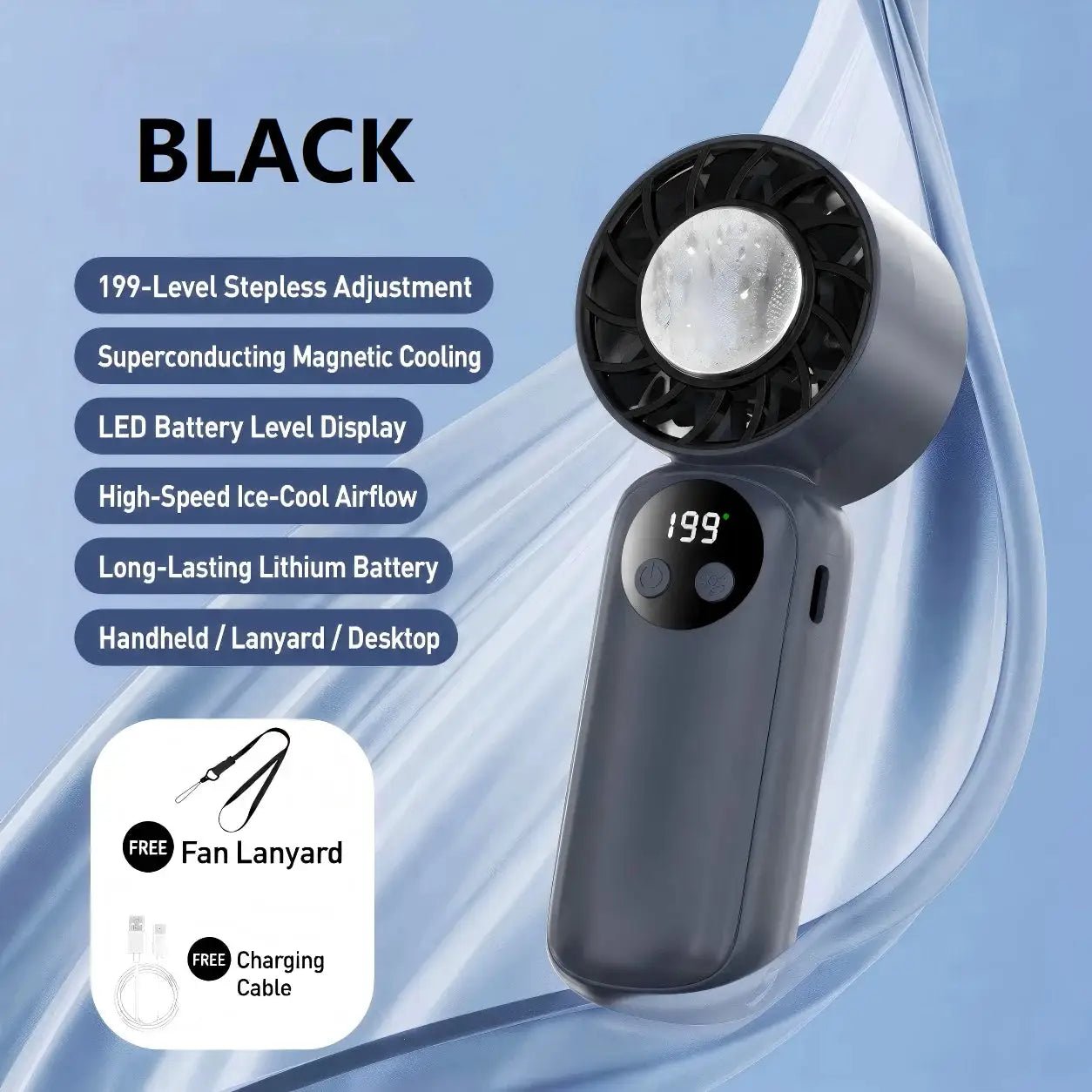 Ultra Slim 6000mAh Waist Fan Clip On Neck Fan LED All Day Cool 5 Speeds