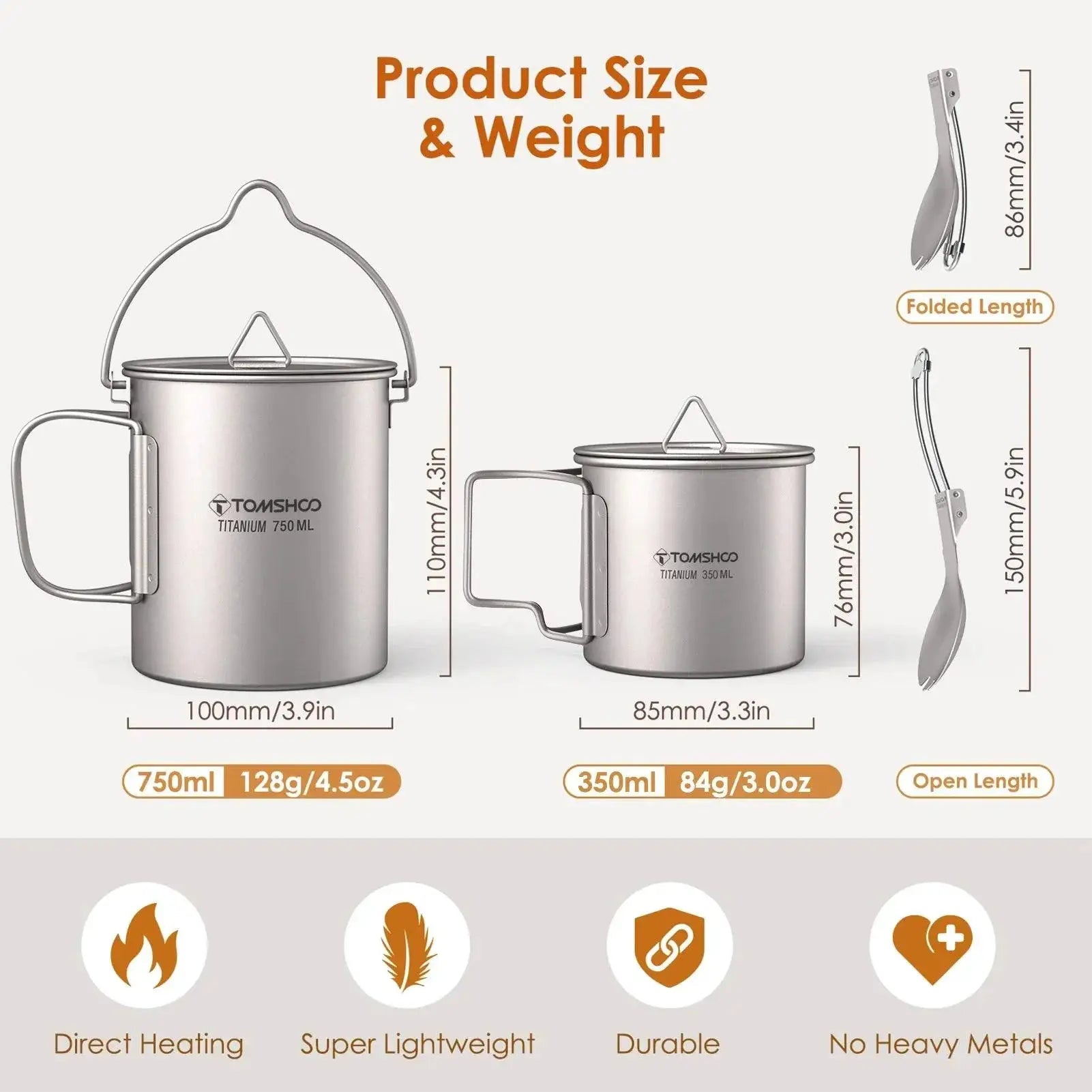 Ultralight Titanium Camping Cookware Set For Backpacking