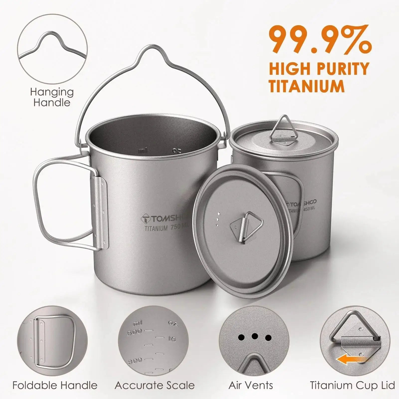 Ultralight Titanium Camping Cookware Set For Backpacking