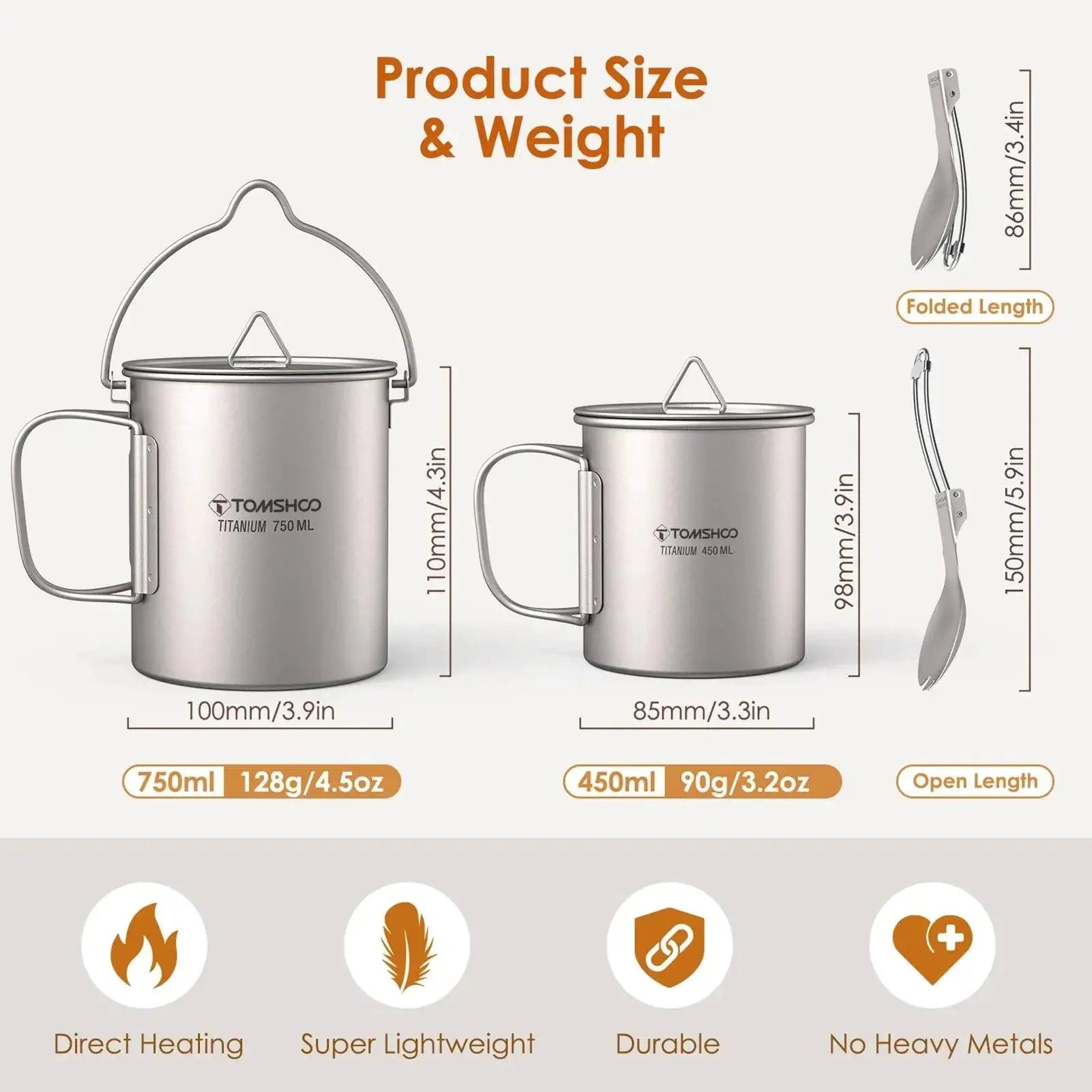 Ultralight Titanium Camping Cookware Set For Backpacking