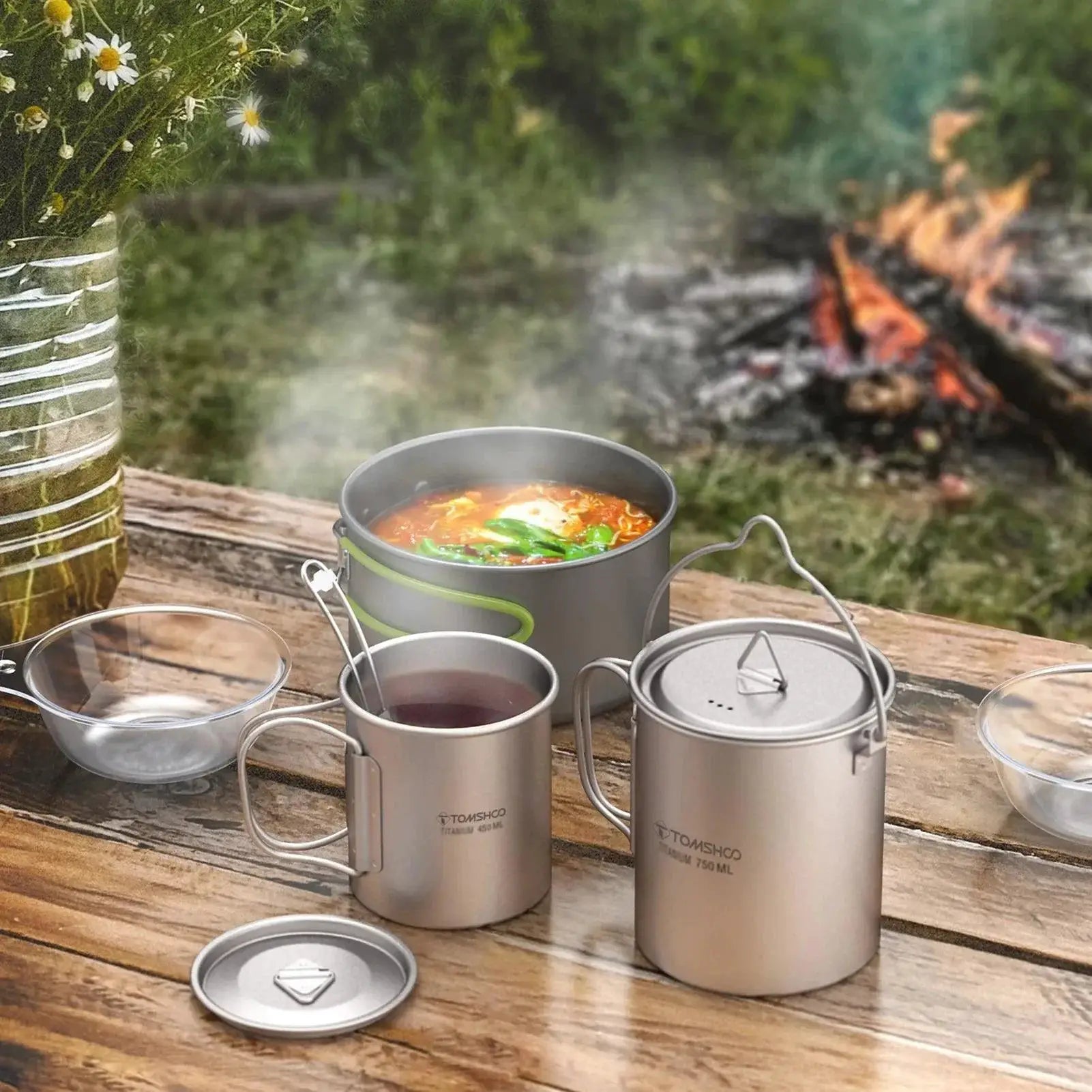 Ultralight Titanium Camping Cookware Set For Backpacking